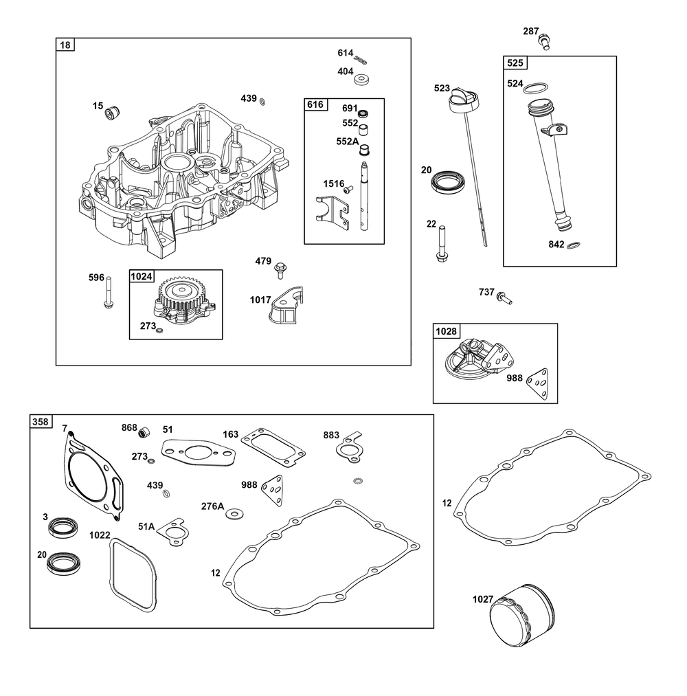 Crankcase Cover/Sump Group Diagram and Parts List for 389575-0003-E1 200000 - 399999 Briggs and Stratton Engine
